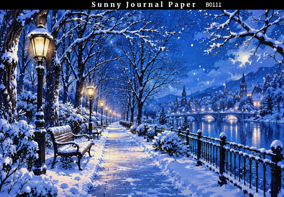 B0111--Winter Snowscape A5 paper 10pcs no repeat