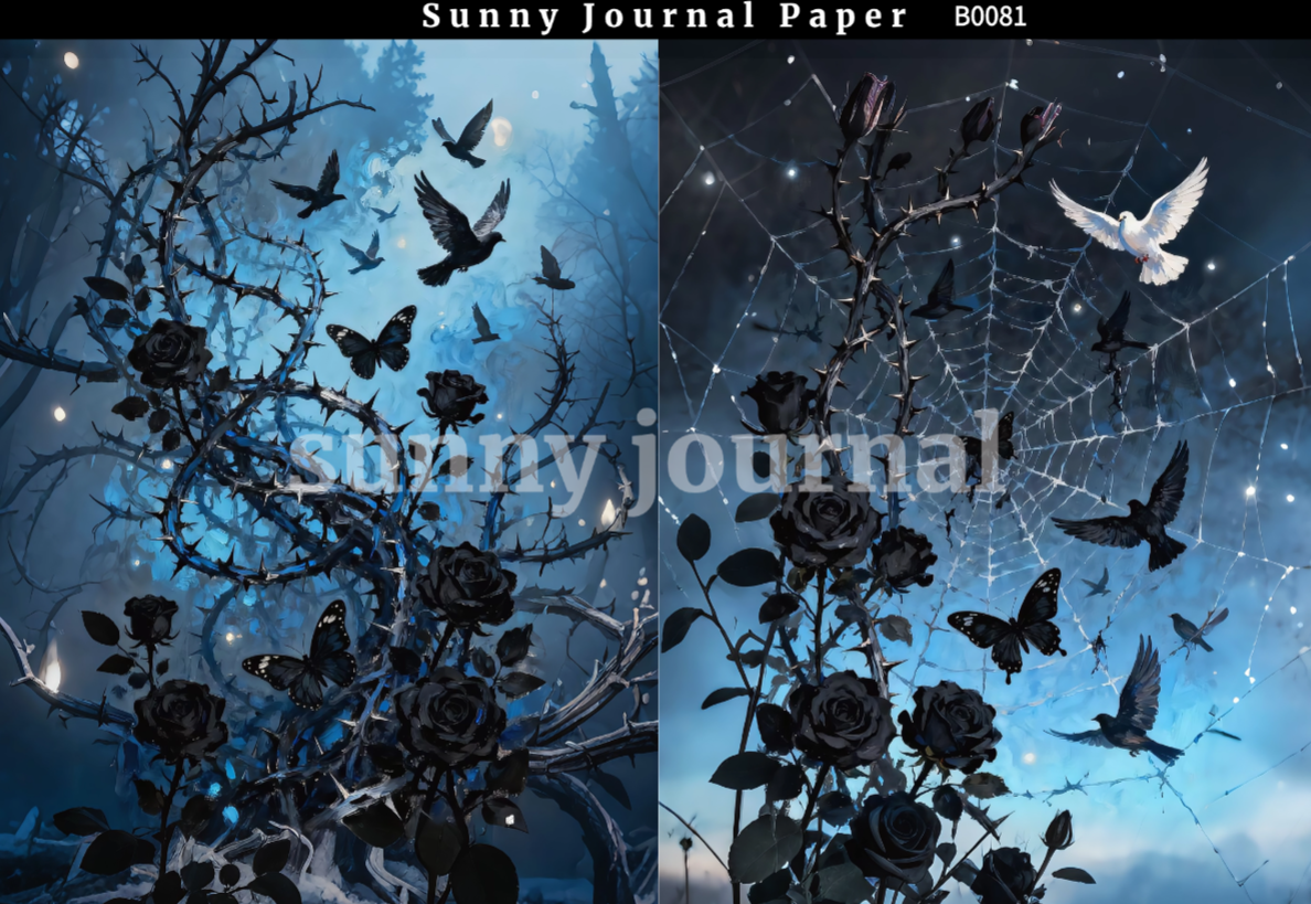 B0081-Black& Blue Gothic Aesthetics A5 paper 10pcs no repeat