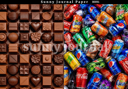 B0091-Various Snacks & Drinks Background A5 paper 10pcs no repeat