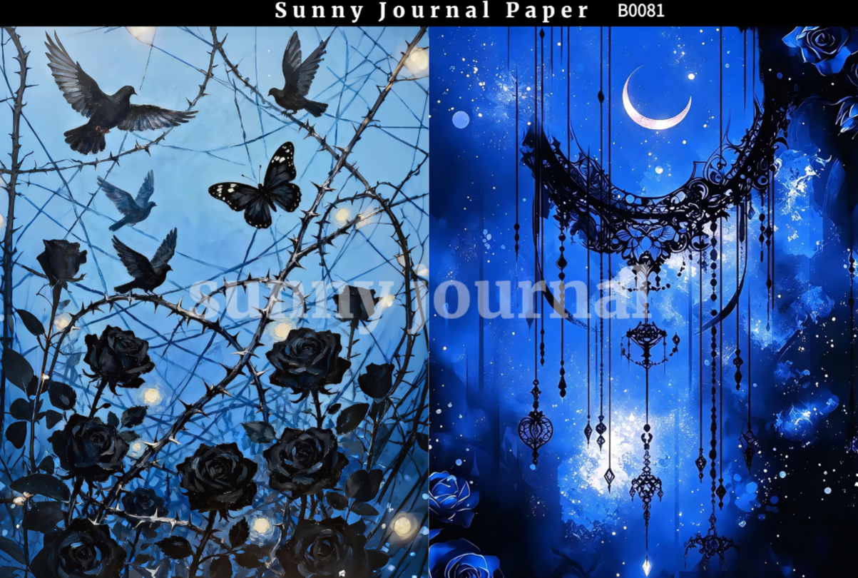 B0081-Black& Blue Gothic Aesthetics A5 paper 10pcs no repeat