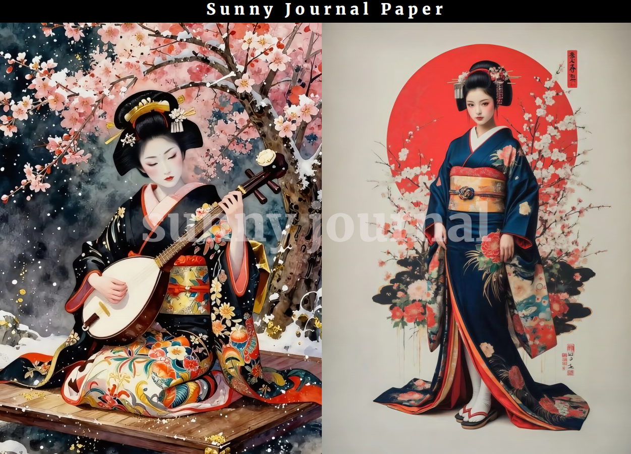 B0017-Japanese Geisha Kimono Girls A5 Paper 10 pcs no repeat