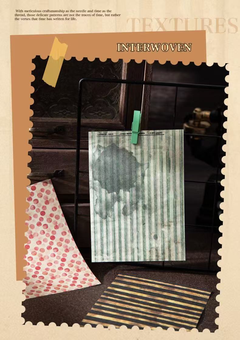 Time‑Woven Texture Striped Coffee‑Stain Journal Background Paper 30 Sheets Per Pack