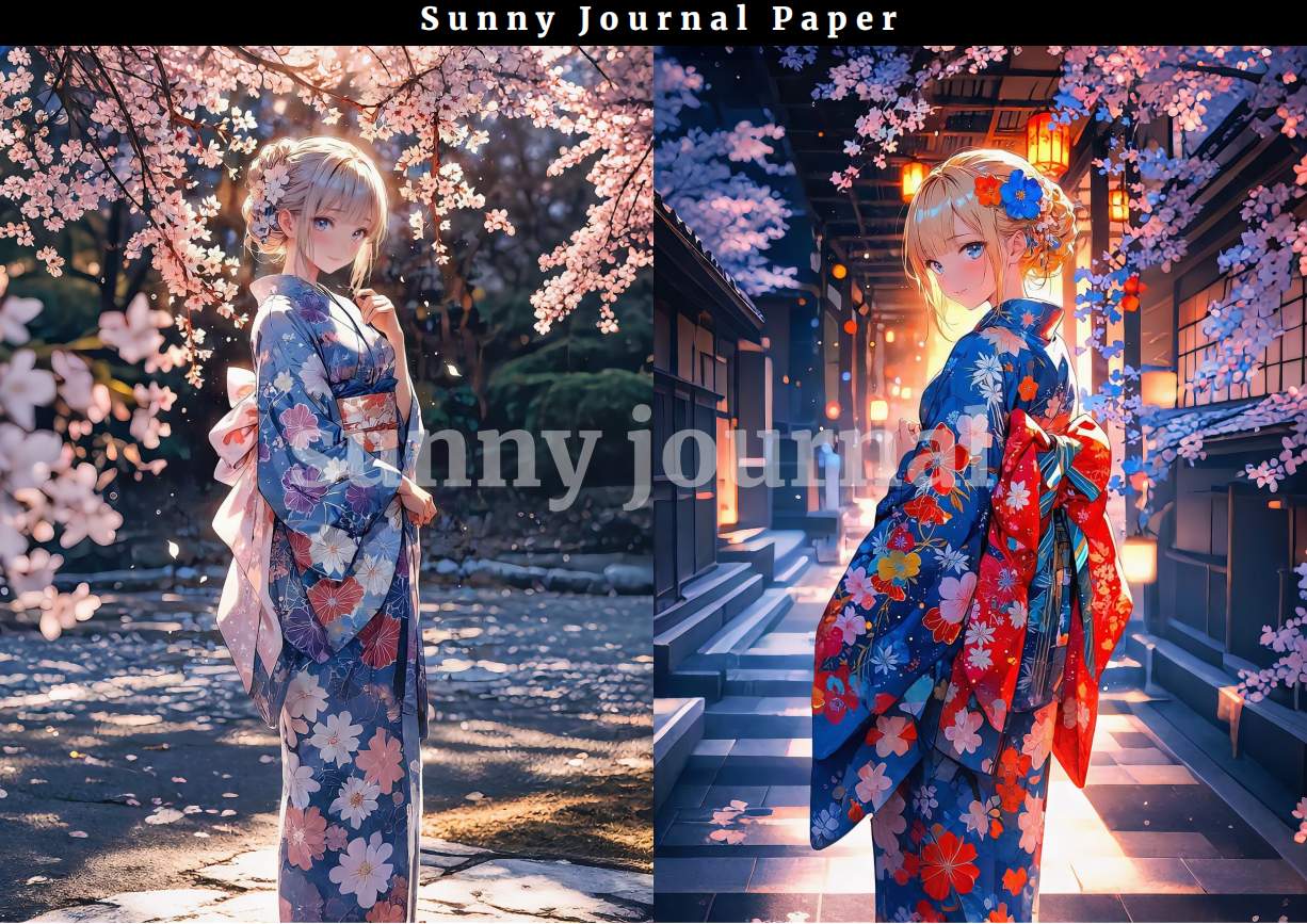B0018-Japanese Kimono Anime Girls A5 Paper 10 pcs no repeat