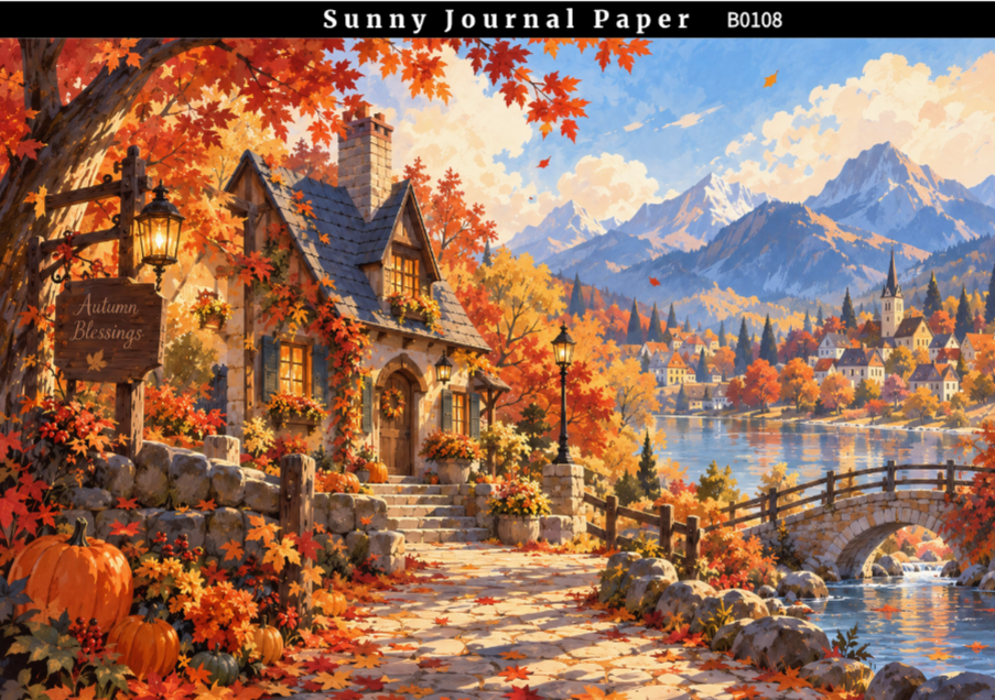 B0108-Autumn Scenery Horizontal A5 paper 10pcs no repeat