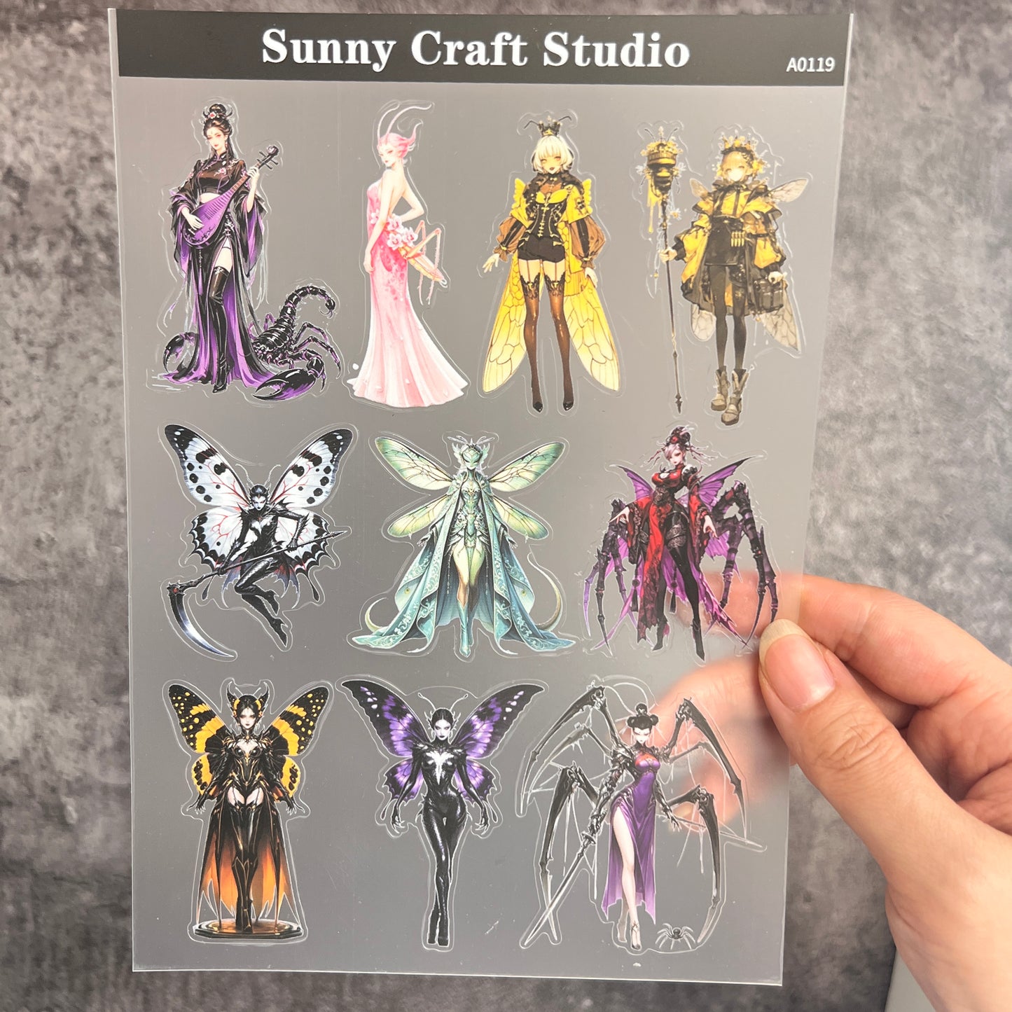 A0119--Demon Spider/Bee/Butterfly Spirit PET Sticker 1 Pcs A5 Size