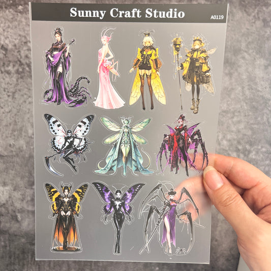 A0119--Demon Spider/Bee/Butterfly Spirit PET Sticker 1 Pcs A5 Size