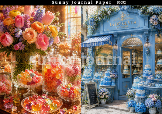 B0092-Dream-like Whimisical Shop Background A5 paper 10pcs no repeat