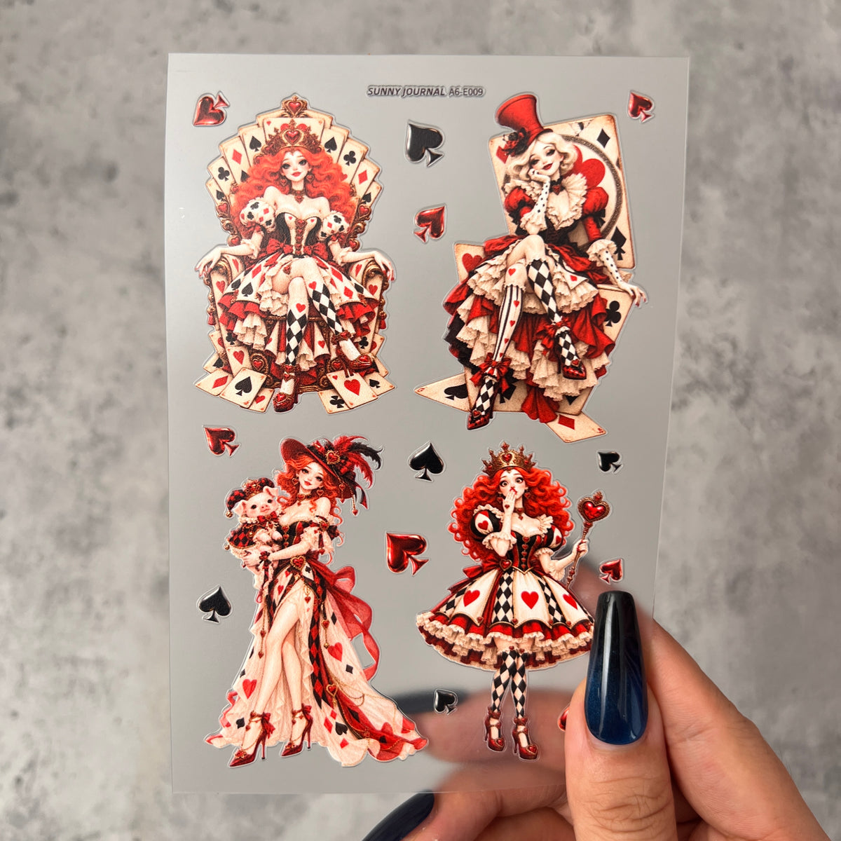 E009--Queen Heart  3D Embossed Sticker 1 Pcs A6 Size 10X15cm=4x6inch