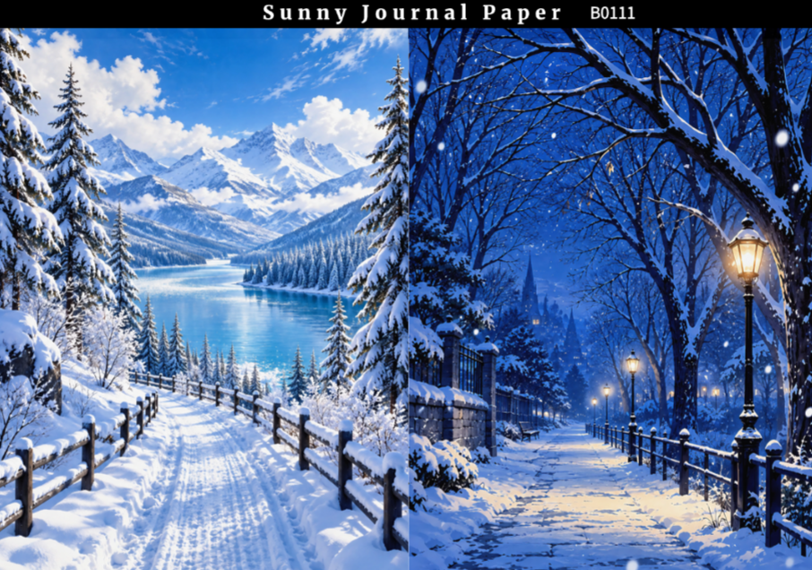 B0111--Winter Snowscape A5 paper 10pcs no repeat