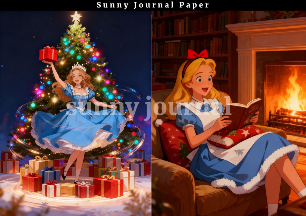 B0032- Christmas Alice 20 images A6 paper no repeat