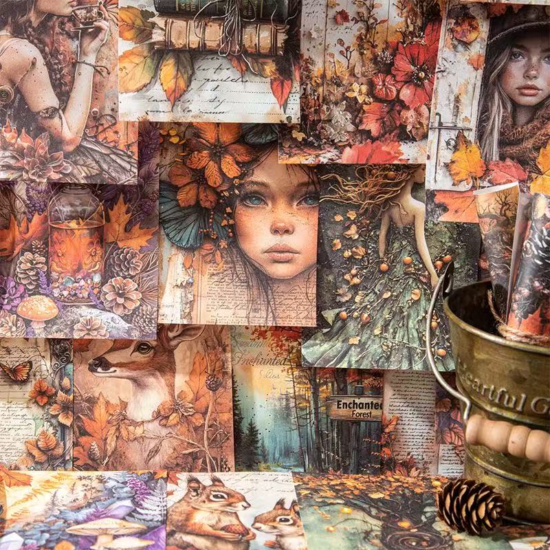 Vintage Autumn Fairys Junk Journal Paper, Autumn Forest Old Dream Series