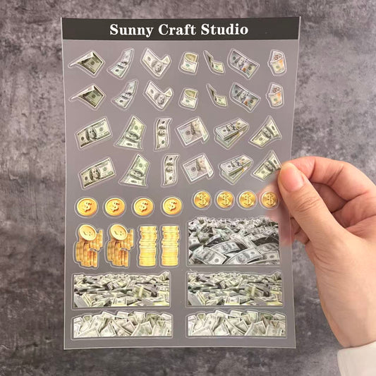 A0111--Money&Dollar PET Sticker 1 Pcs A5 Size