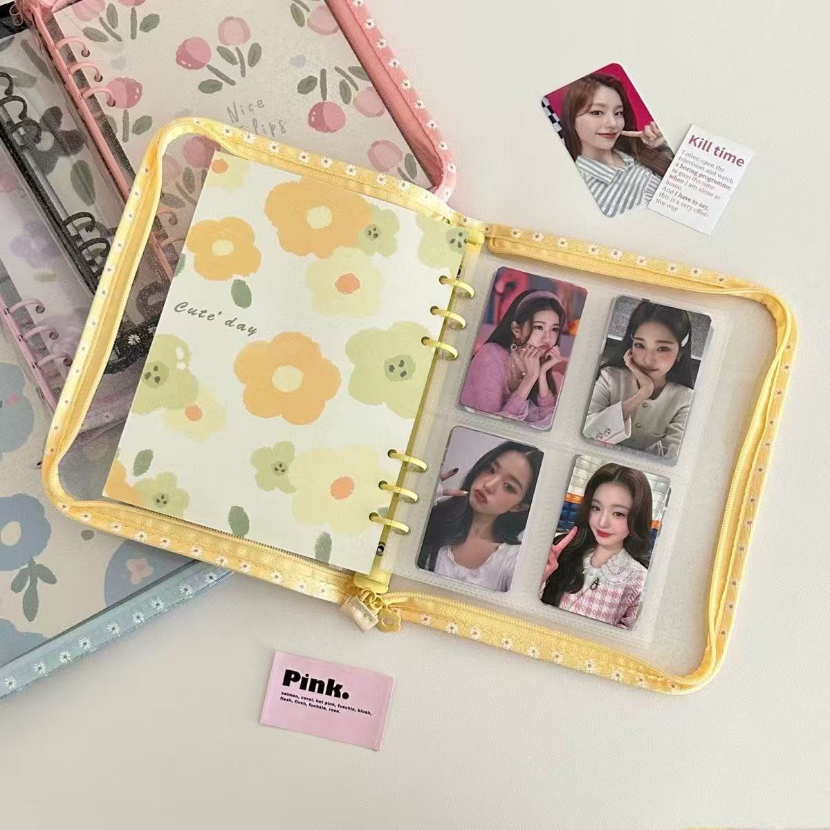 A5 Glitter Clear Binder ATC Storage Bag With Flower Pattern Border*not contain insert pages