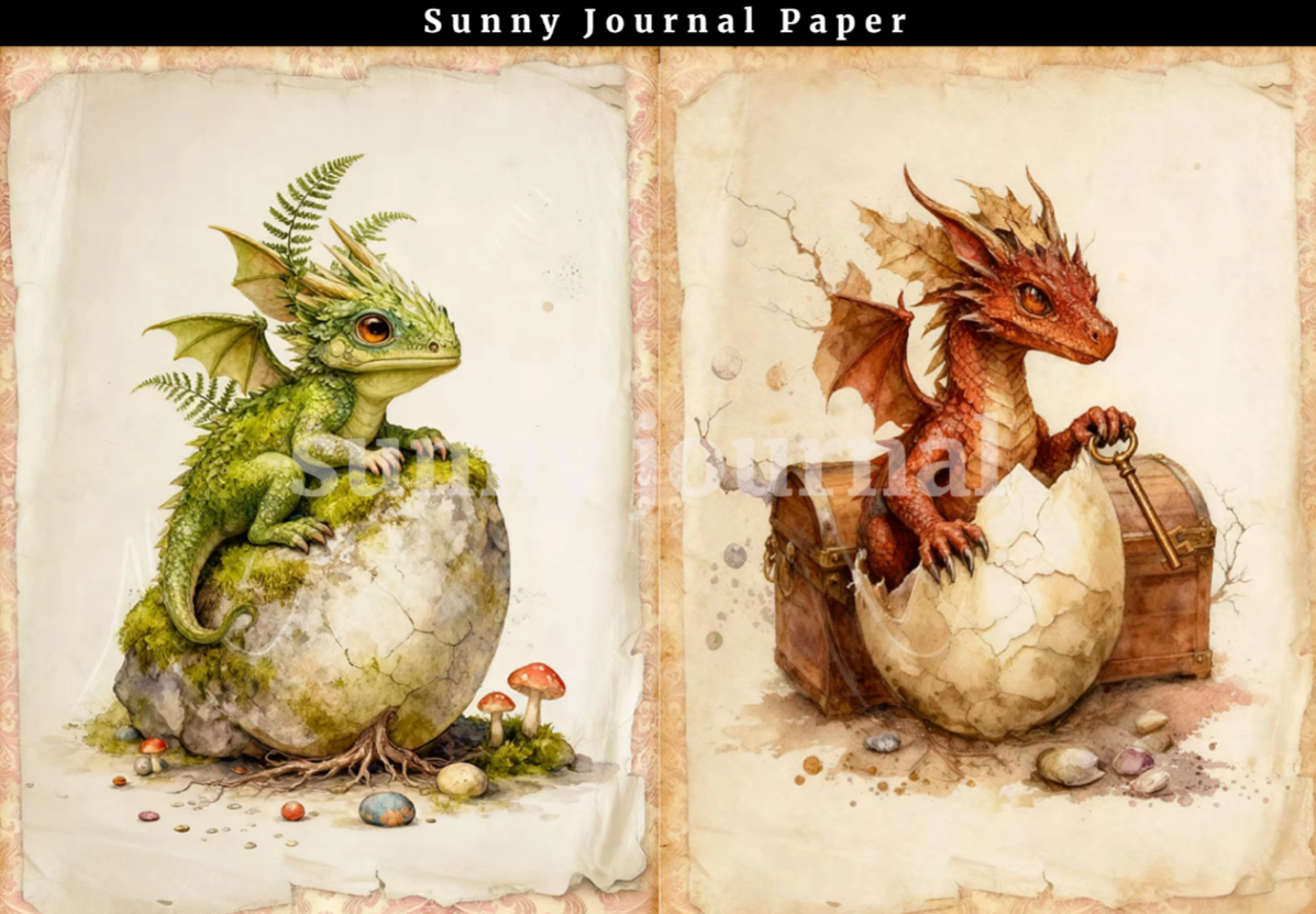 B0022-Vintage Dragon baby A5 paper no repeat