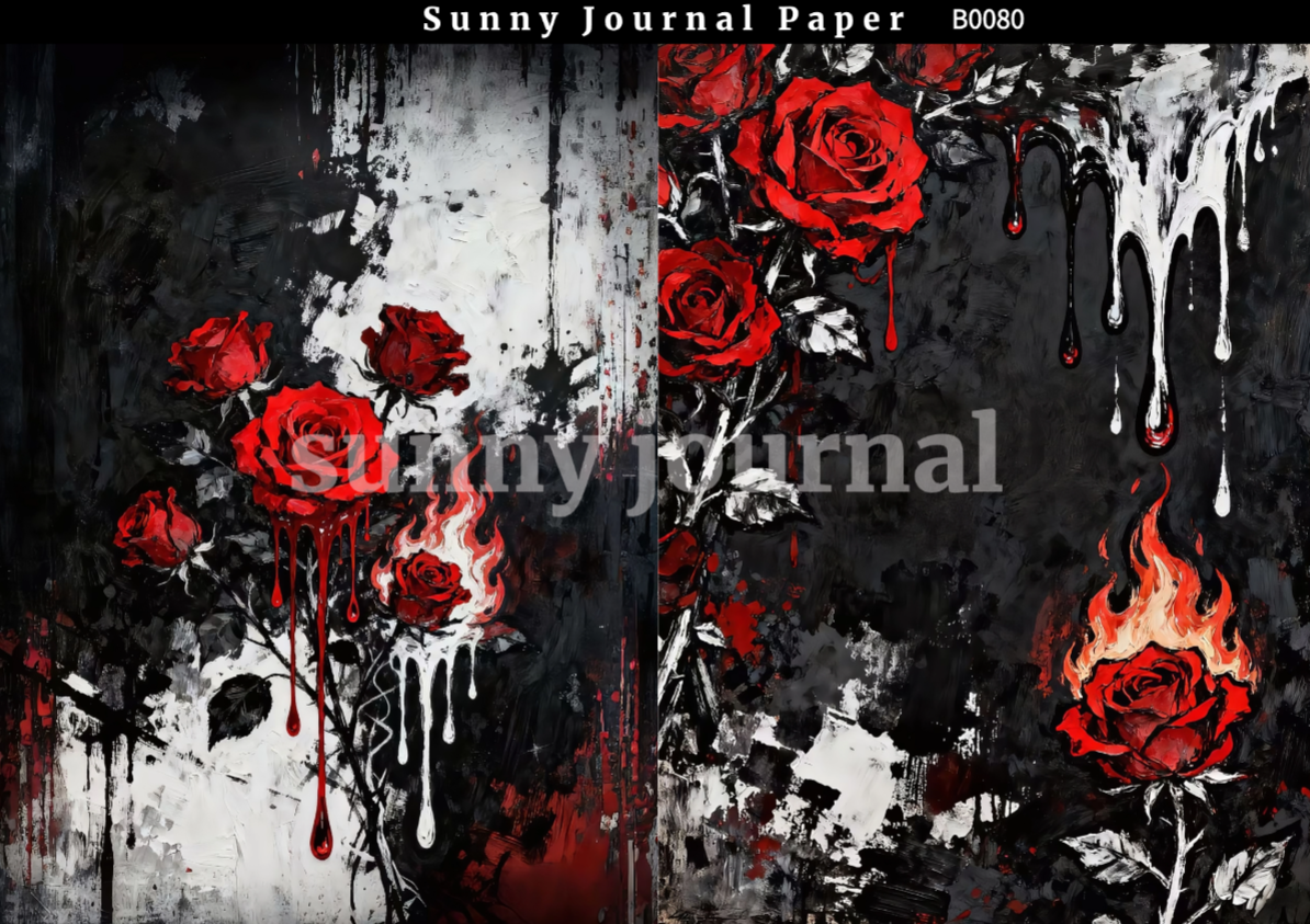 B0080-Black& Red Gothic Aesthetics A5 paper 10pcs no repeat