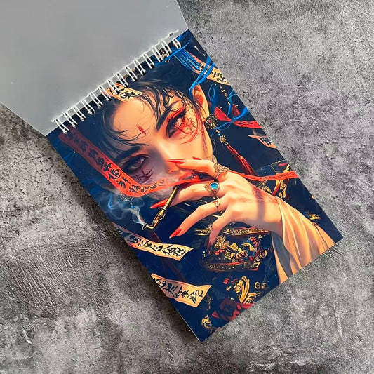 Neo-Traditional Cyber Girl A5 Spiral Journal Paper Books  (60 blank pages,Double-Sided Protective)