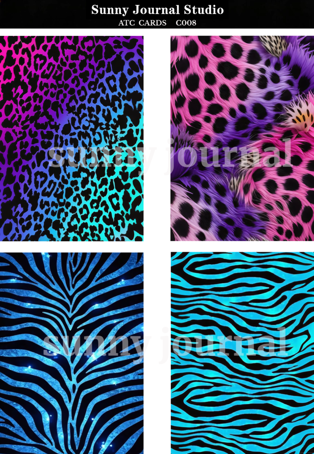 C008-Animals Texture ATC Cards 20 iamges 300GSM Paper Card / Self-cut Required