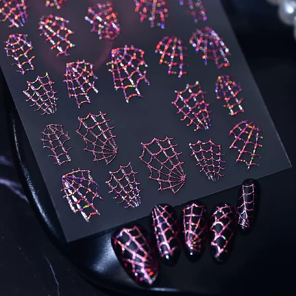 Mini Halloween Spider Web Embossed 3D Iridescent Sticker