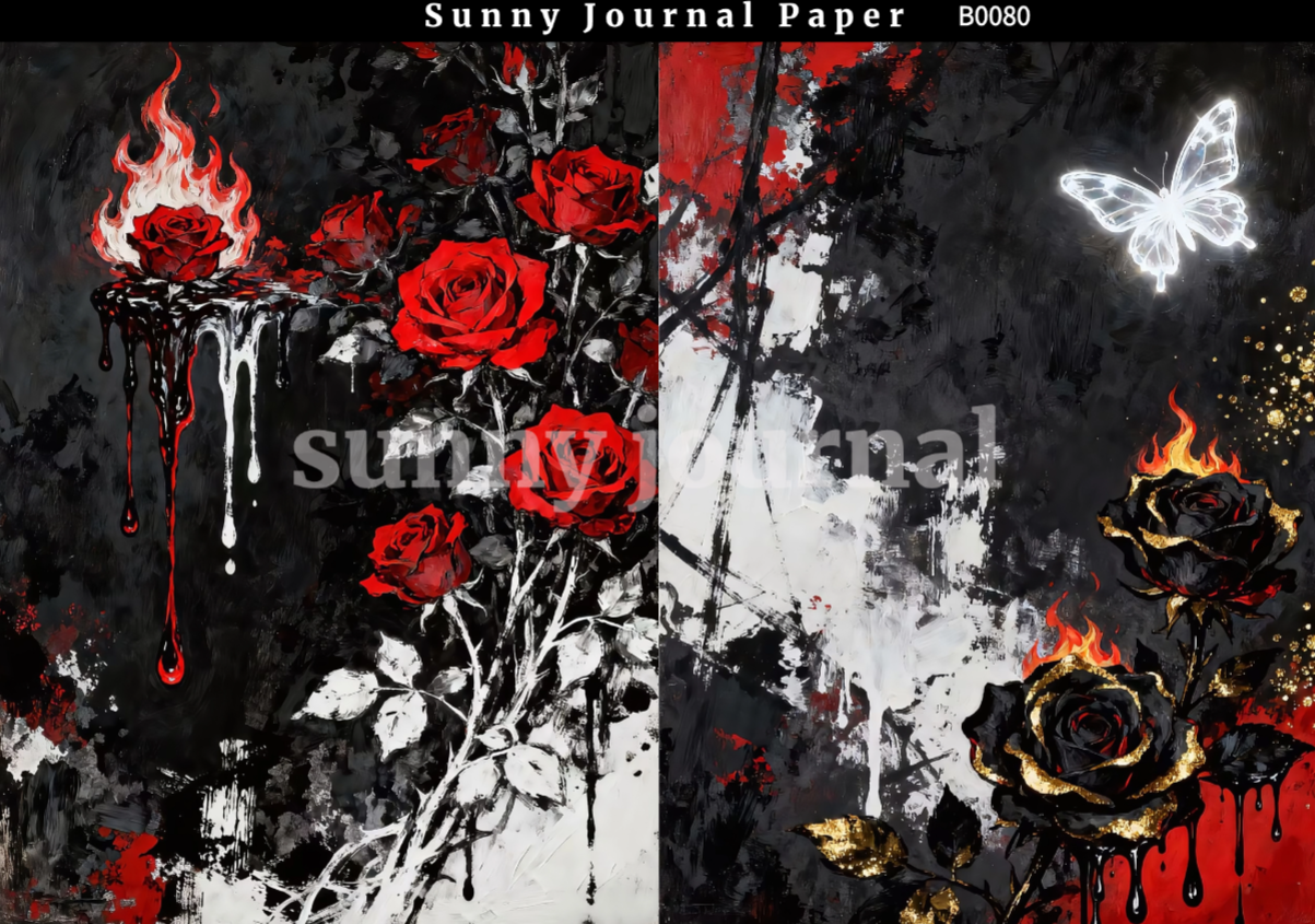 B0080-Black& Red Gothic Aesthetics A5 paper 10pcs no repeat