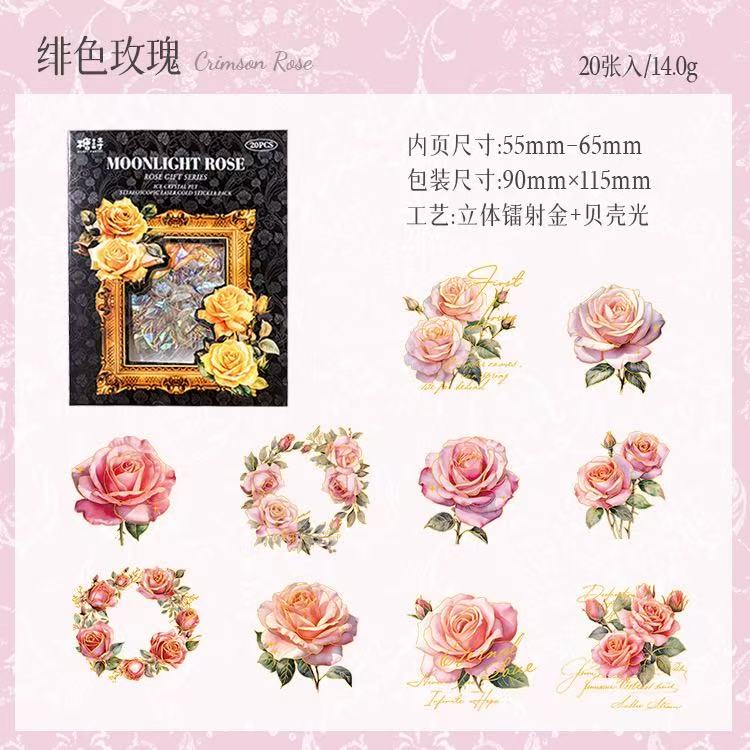 Icy‑Crystal Rose PET Gold‑Foil Sticker Pack