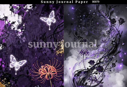 B0079-Mystery Purple Spider Lily & Time Clock A5 paper 10pcs no repeat