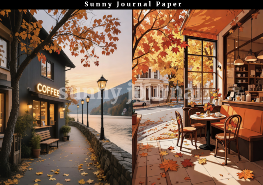 B0057-Coffee Shop Scenery Paper A5 paper 10pcs no repeat
