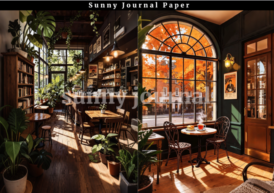 B0057-Coffee Shop Scenery Paper A5 paper 10pcs no repeat