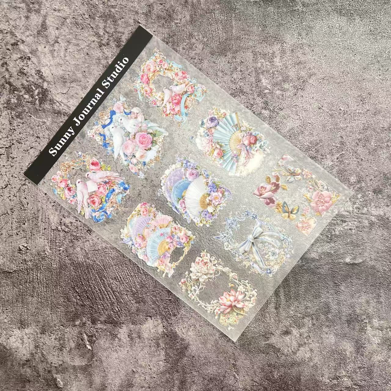 A0079--Flower and birds Frame PET Sticker 1 Pcs A5 Size