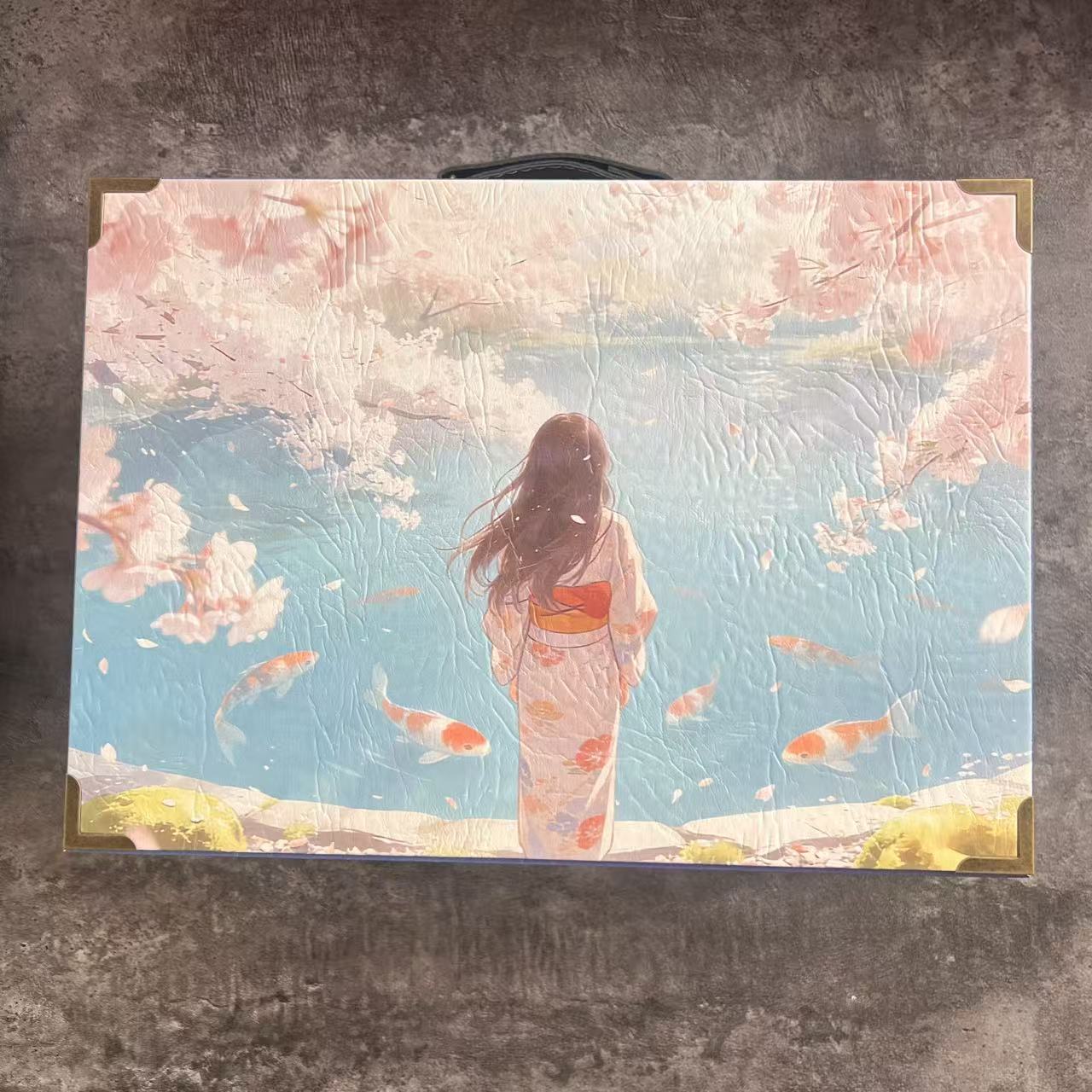 D0022 Cherry Girl and Blue Ocean Wooden Box