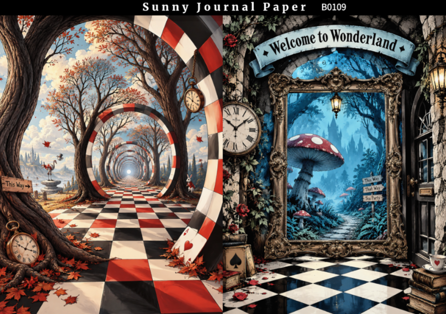 B0109--Alice Background A5 paper 10pcs no repeat