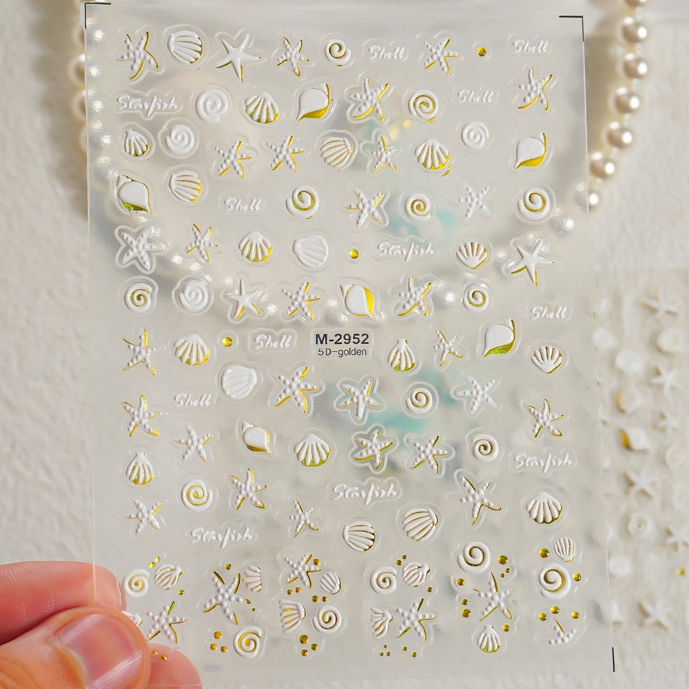 Mini Iridescent Ocean Seashell/JellyFish/Seastar Embossed 3D Sticker