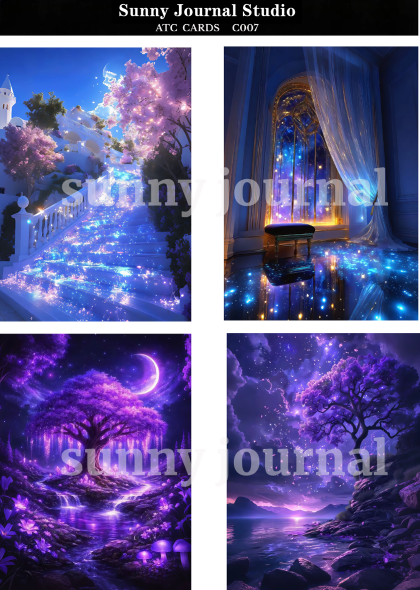 C007-Purple Magic Style ATC Cards 20 iamges 300GSM Paper Card / Self-cut Required