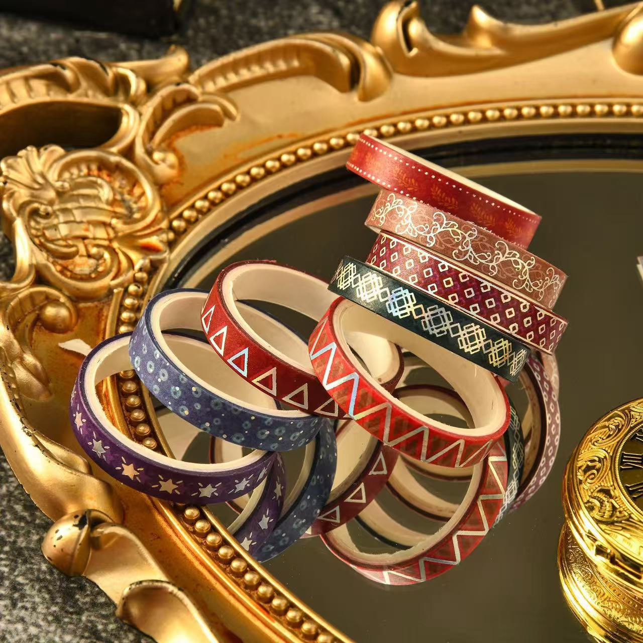 Washi Tape Vintage Heartfelt Series Black Gold Foil 36 Rolls 0.7cm