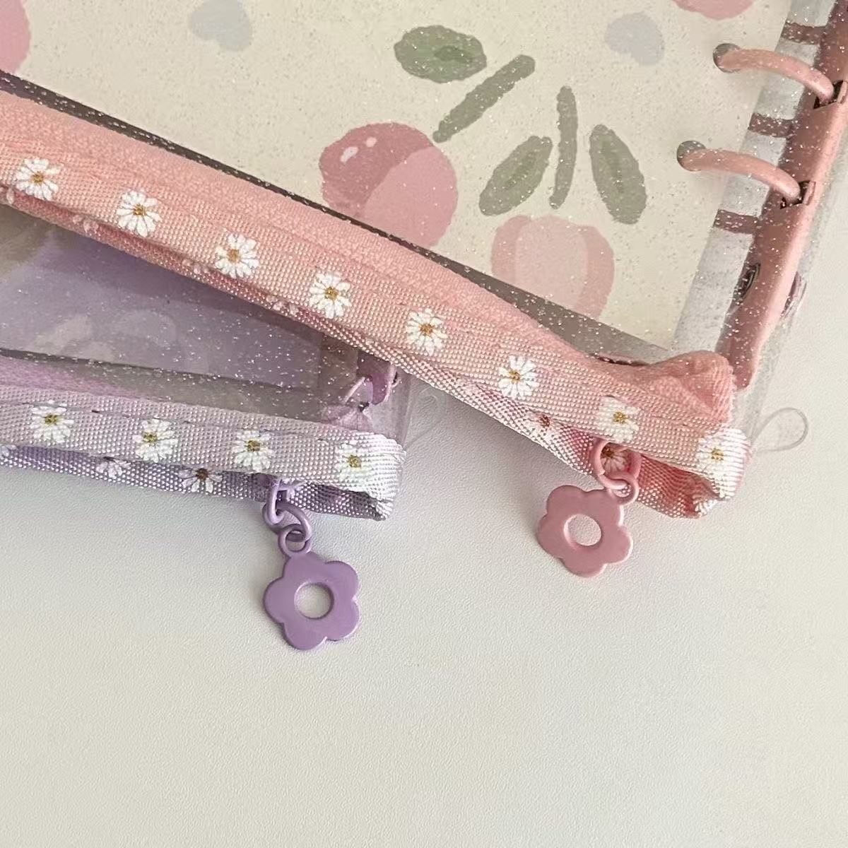 A5 Glitter Clear Binder ATC Storage Bag With Flower Pattern Border*not contain insert pages