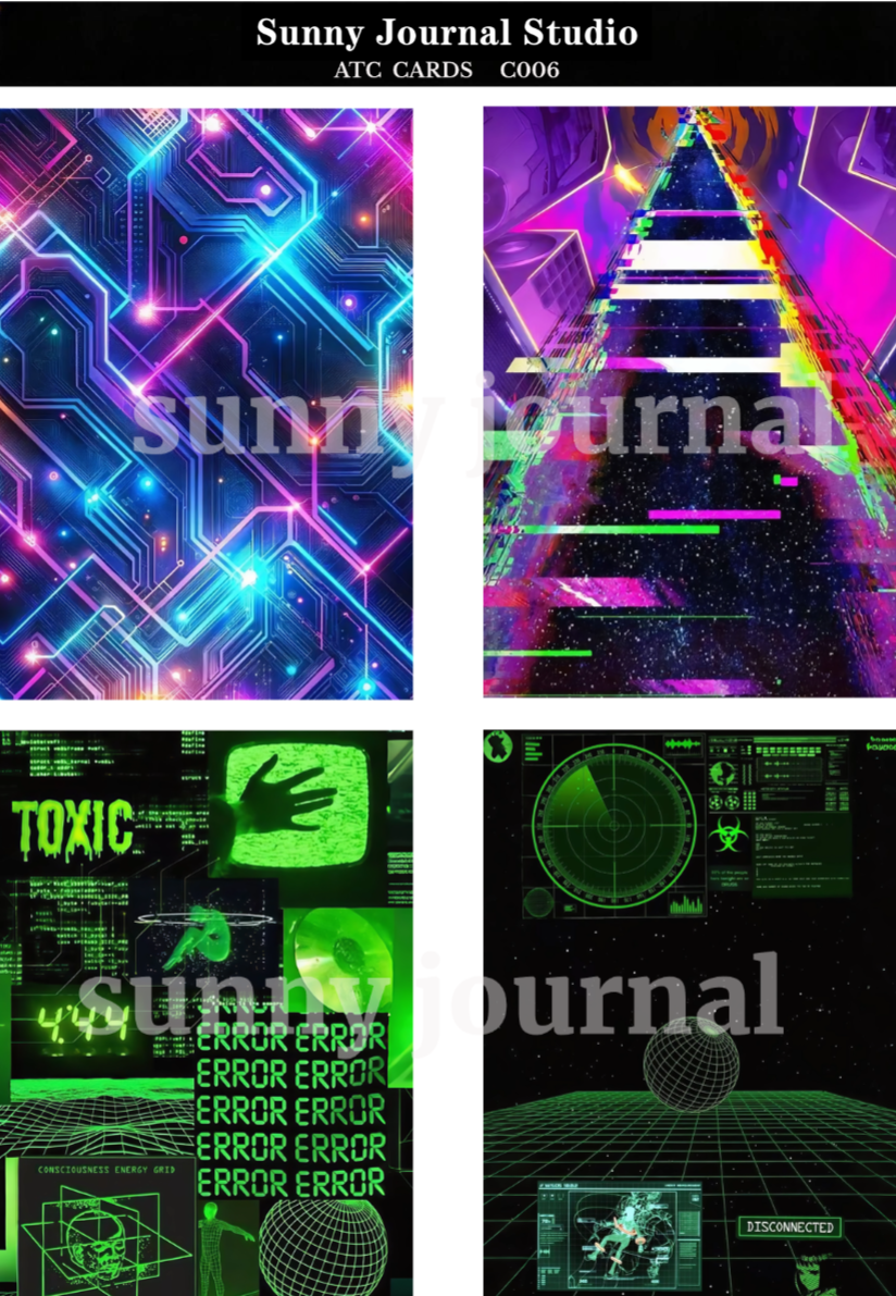 C006-Cyber Pixel Mosaic Style ATC Cards 20 iamges 300GSM Paper Card / Self-cut Required