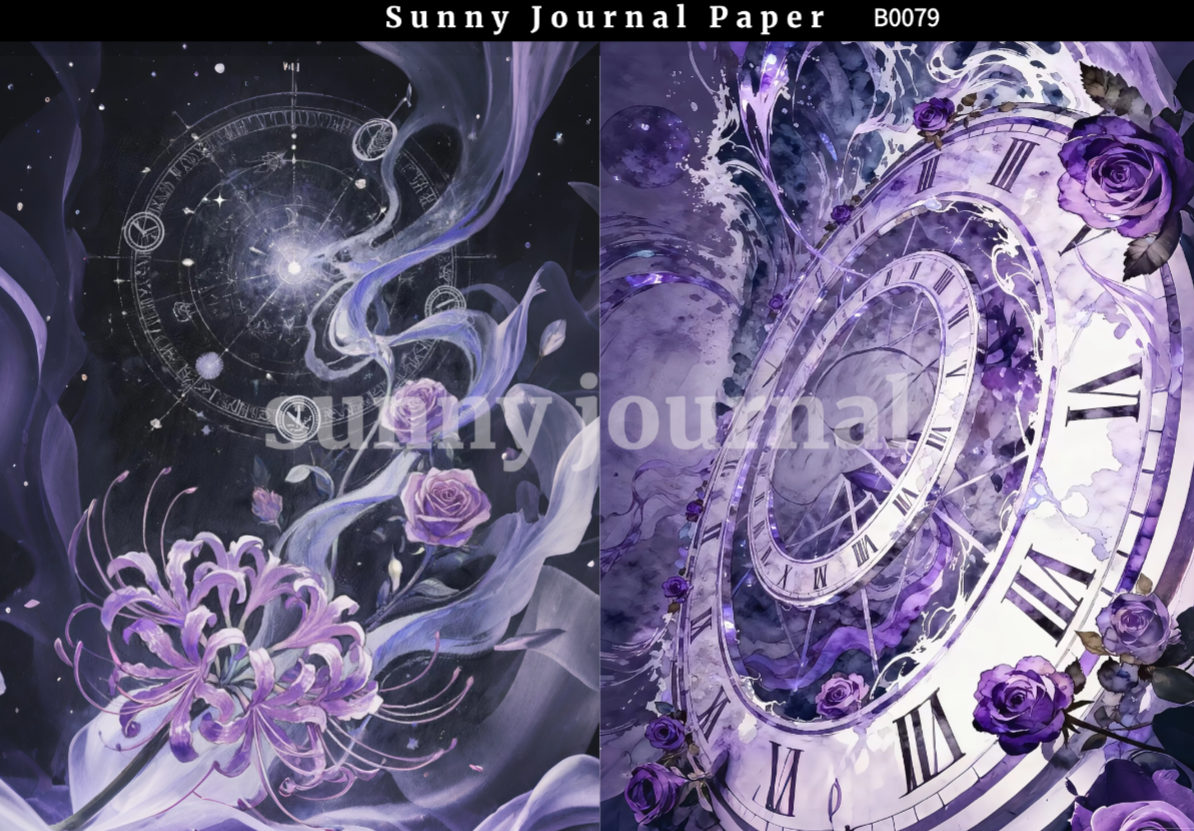B0079-Mystery Purple Spider Lily & Time Clock A5 paper 10pcs no repeat