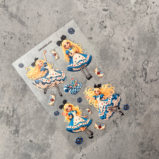 E007--Cute Alice 3D Embossed Sticker 1 Pcs A6 Size 10X15cm=4x6inch