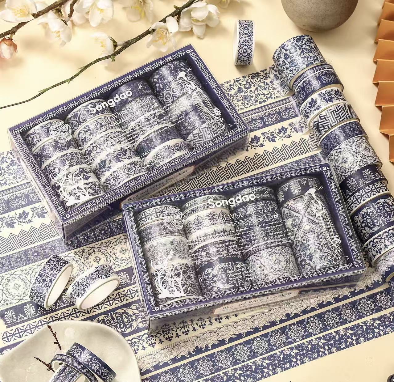 Washi Tape Set Blue and White Porcelain Series Gold Foil 20 rolls