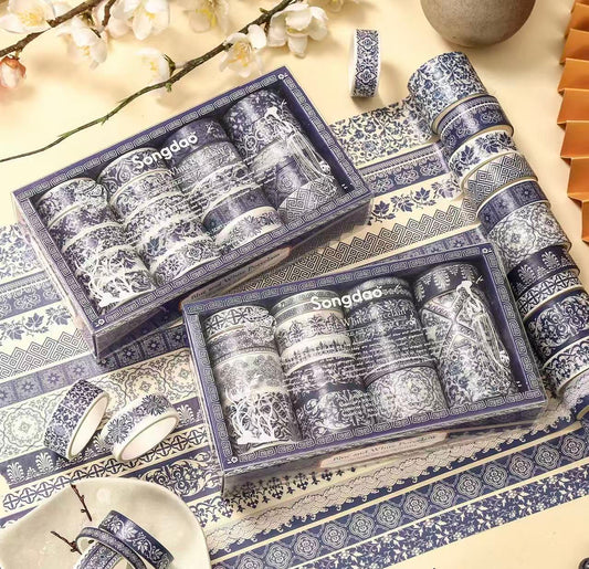 Washi Tape Set Blue and White Porcelain Series Gold Foil 20 rolls