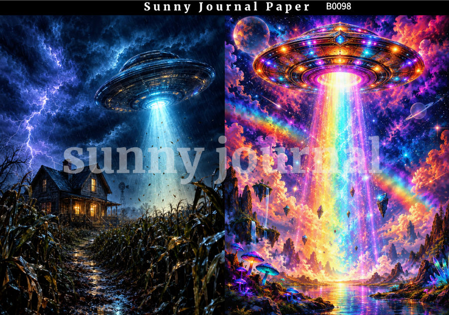 B0098--Comic UFO Scene Background A5 paper 10pcs no repeat