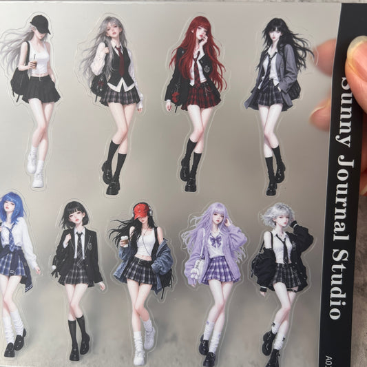 A0199--Seifuku Uniform Anime Girls PET Sticker 1 Pcs A5 Size