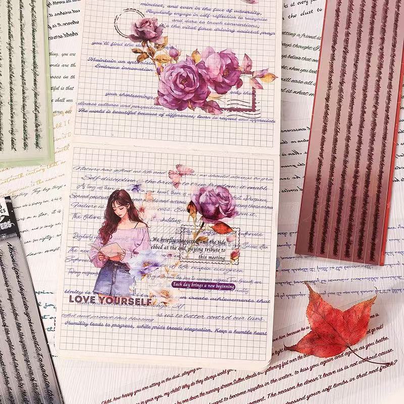 Pre-Cut PET Waterproof Stickers with Long English Letter 6 Designs