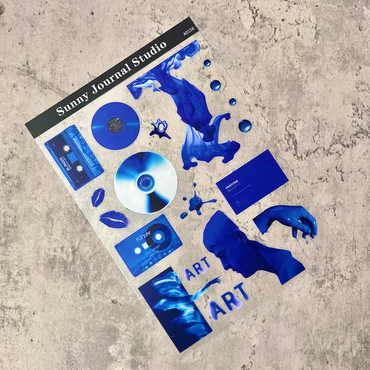 A0158--Klein Blue Abstract Art PET Sticker 1 Pcs A5 Size
