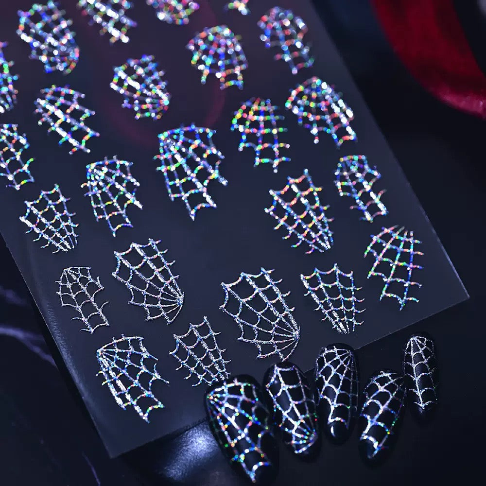 Mini Halloween Spider Web Embossed 3D Iridescent Sticker