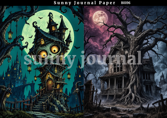 B0096-Halloween Weird Forest Background A5 paper 10pcs no repeat