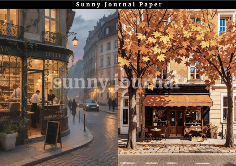 B0057-Coffee Shop Scenery Paper A5 paper 10pcs no repeat