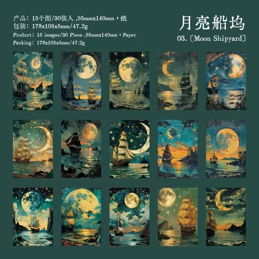 Moon and Boat Background Scrapbook Paper 30 Sheets Per Pack