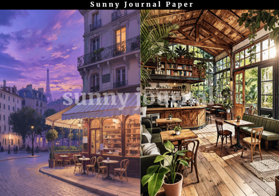 B0057-Coffee Shop Scenery Paper A5 paper 10pcs no repeat