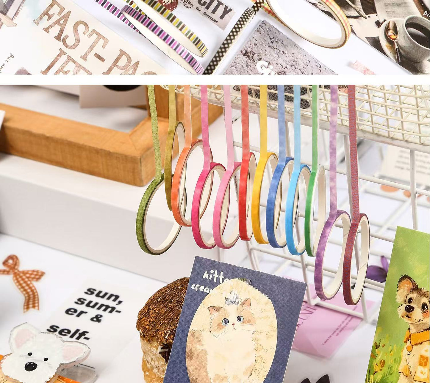 Washi Tape Set Colorful Rainbow thin 10 pcs rolls