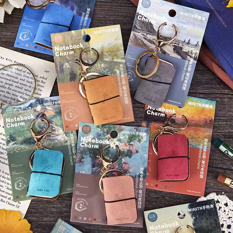 Mini PU Leather Journal Keychain Pendant Pocket Tiny Notebook